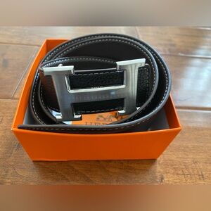 Hermès Black/Brown Togo Leather Reversible Belt (120)with 38 MM Palladium Buckle